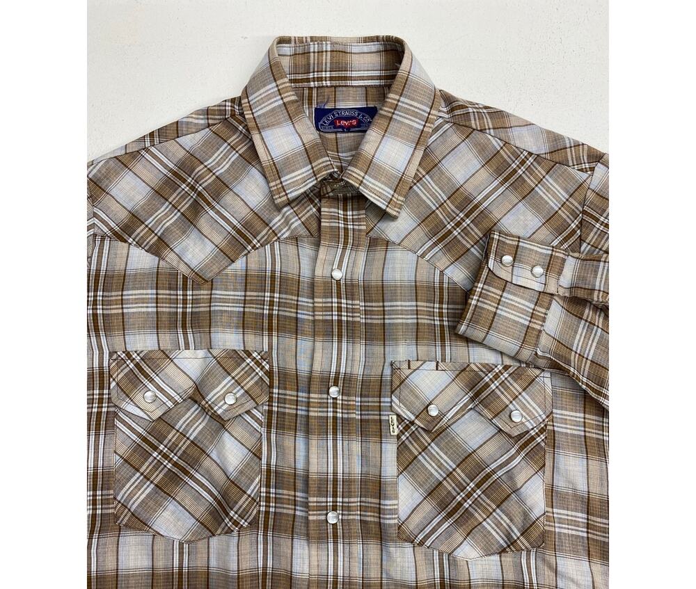 VTG 1980s Levi's Strauss Western lightweight plaid pearl snap button shirt M